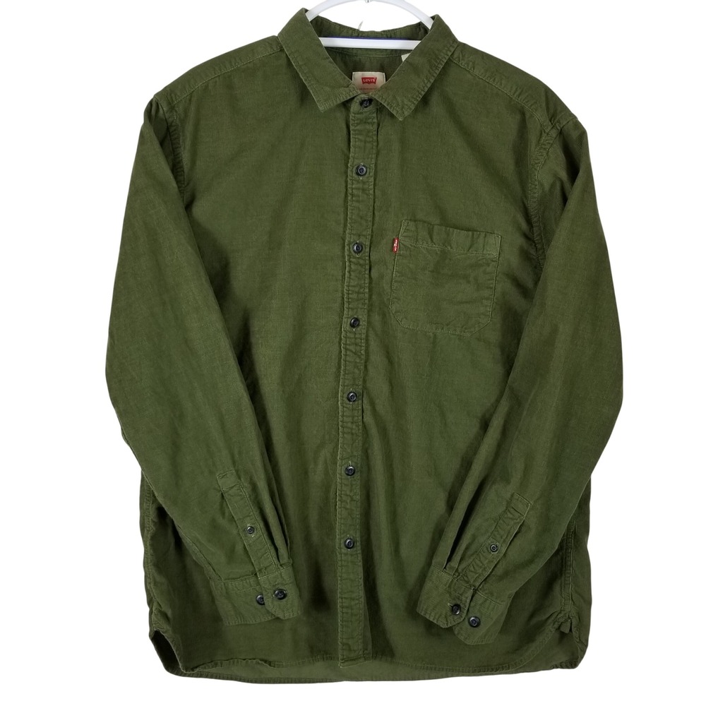 Levis‎ Mens XXL Slim Fit Corduroy Button Down Shirt Olive Green Cotton PCL-003